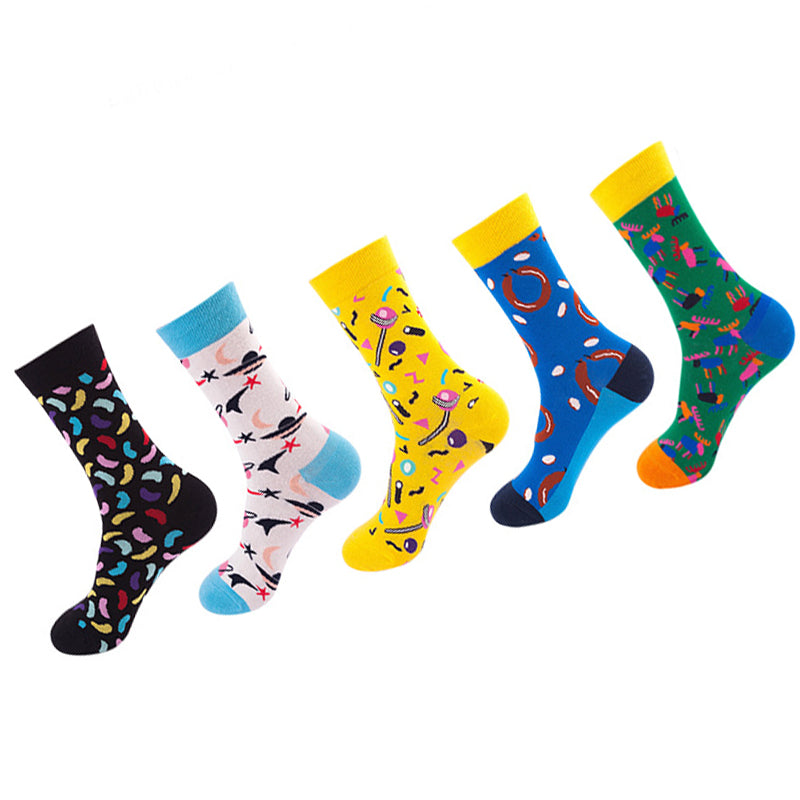 Women Pack Of 5 Patterned Cotton Calf Length Socks