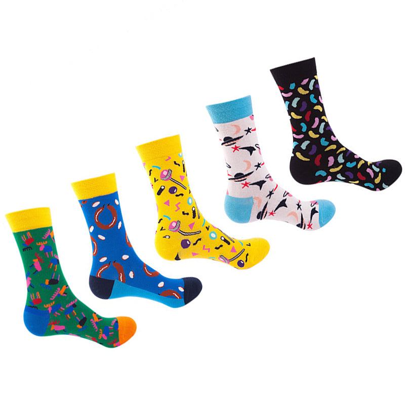 Women Pack Of 5 Patterned Cotton Calf Length Socks