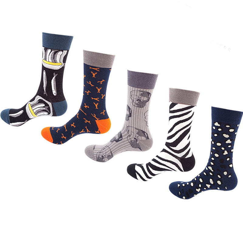 Women Pack Of 5 Patterned Cotton Calf Length Socks