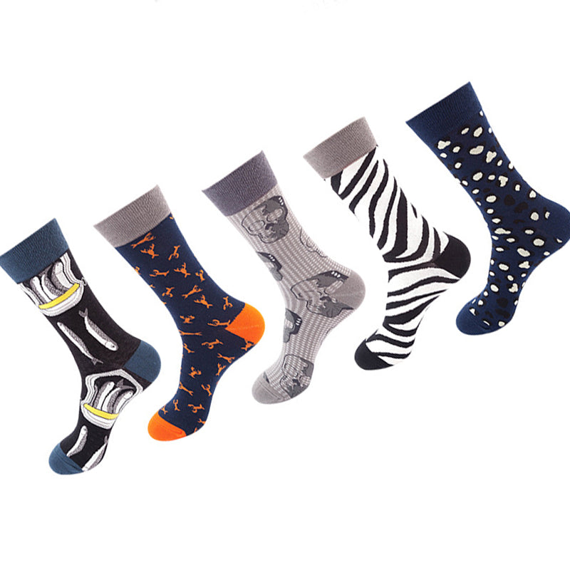 Women Pack Of 5 Patterned Cotton Calf Length Socks