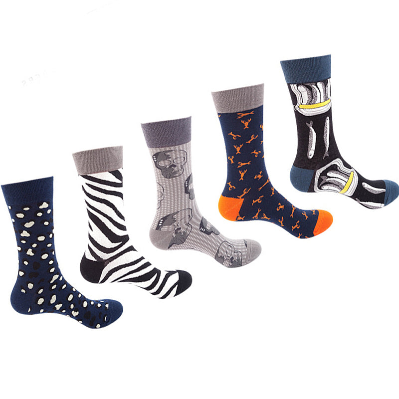 Women Pack Of 5 Patterned Cotton Calf Length Socks