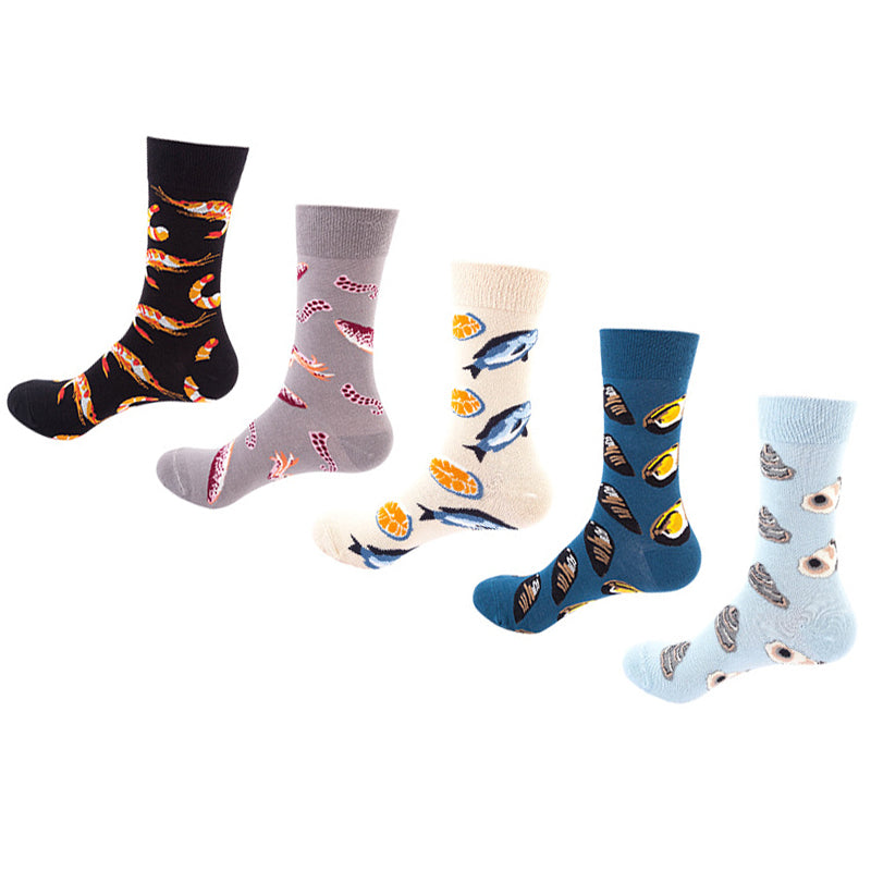Women Pack Of 5 Patterned Cotton Calf Length Socks