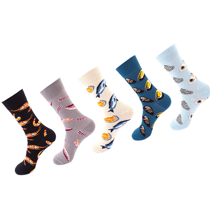 Women Pack Of 5 Patterned Cotton Calf Length Socks