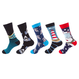 Women Pack Of 5 Patterned Cotton Calf Length Socks
