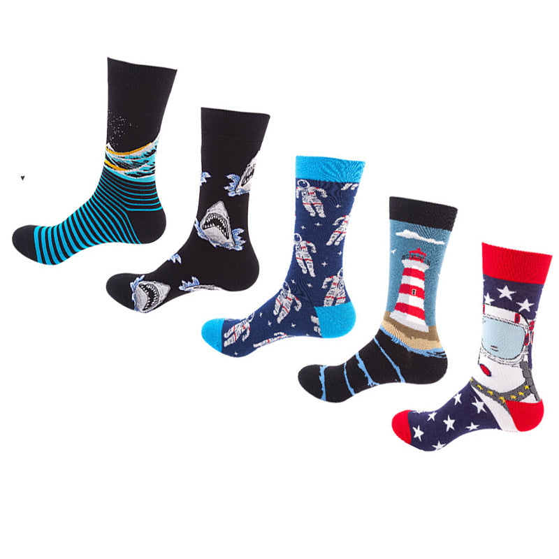 Women Pack Of 5 Patterned Cotton Calf Length Socks