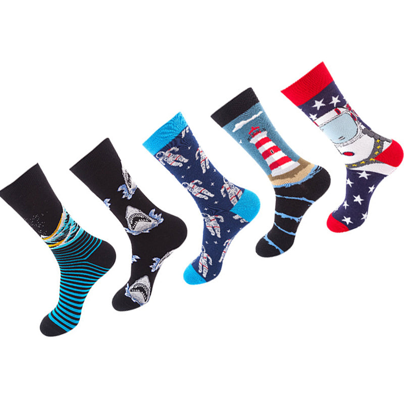 Women Pack Of 5 Patterned Cotton Calf Length Socks