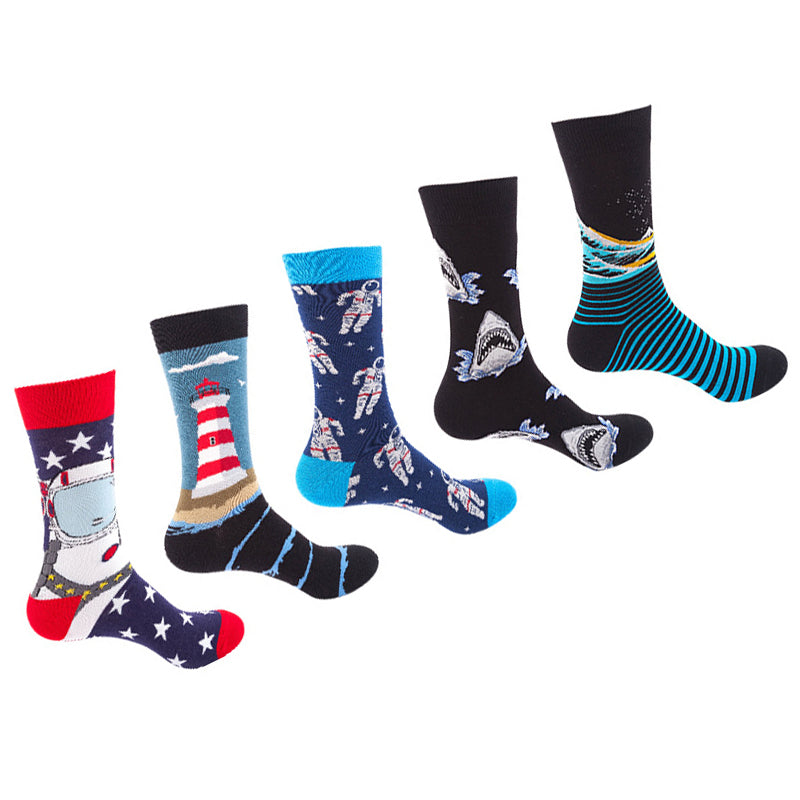 Women Pack Of 5 Patterned Cotton Calf Length Socks