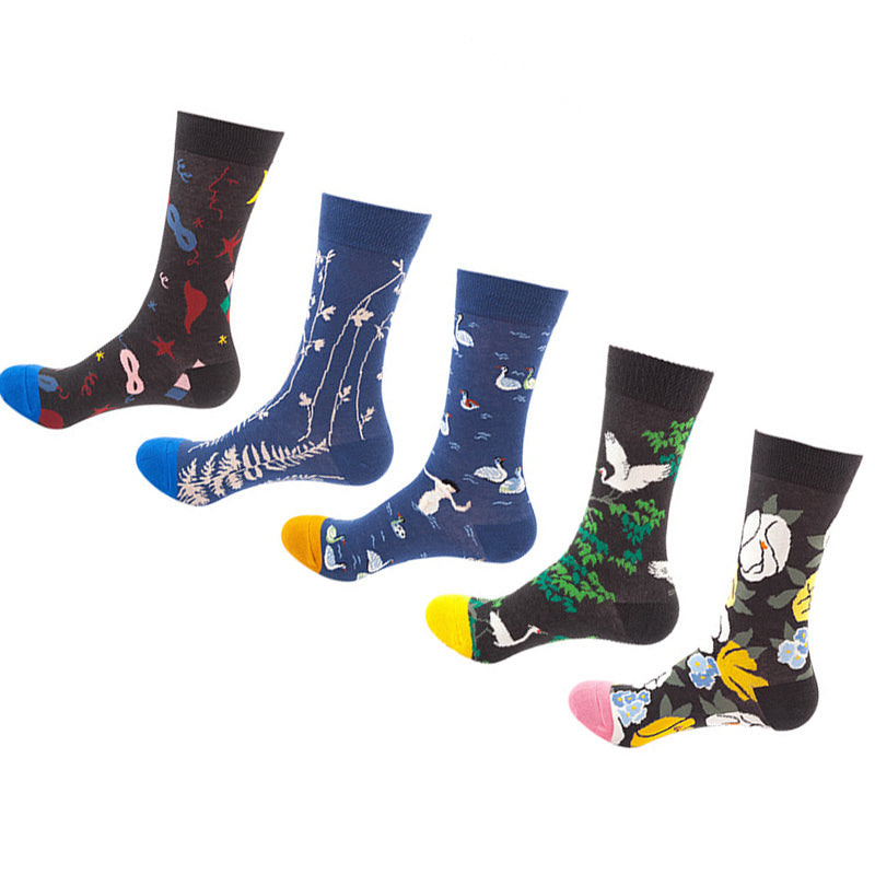 Women Pack Of 5 Patterned Cotton Calf Length Socks