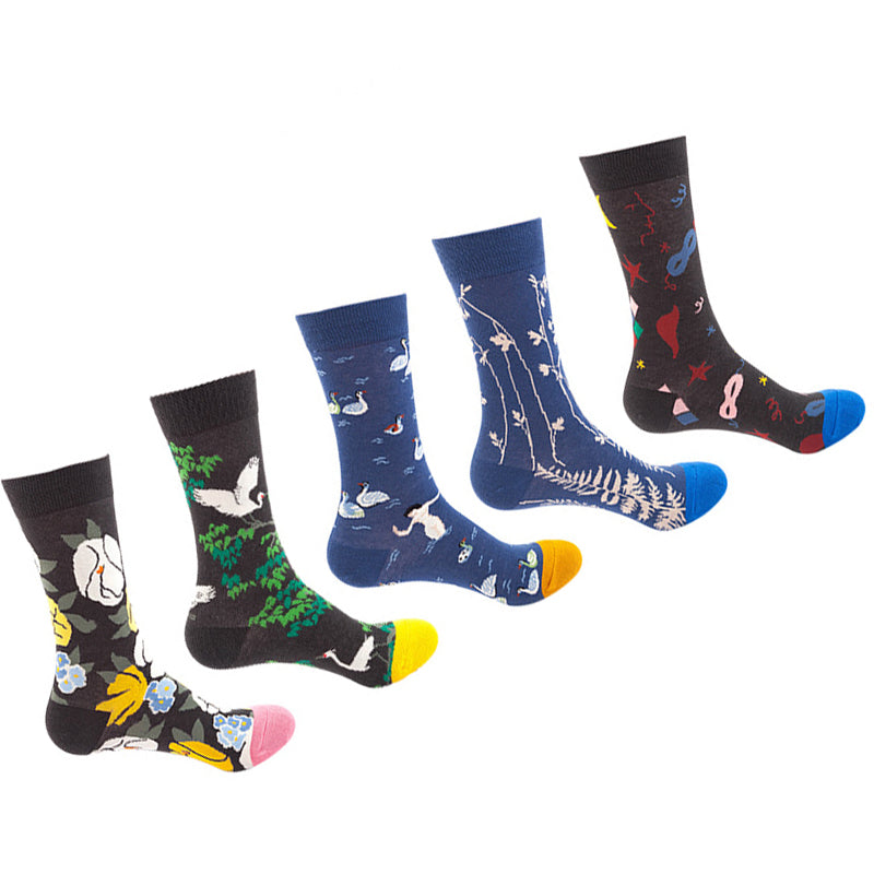 Women Pack Of 5 Patterned Cotton Calf Length Socks