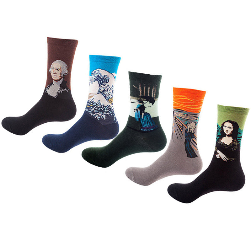 Women Pack Of 5 Patterned Cotton Calf Length Socks
