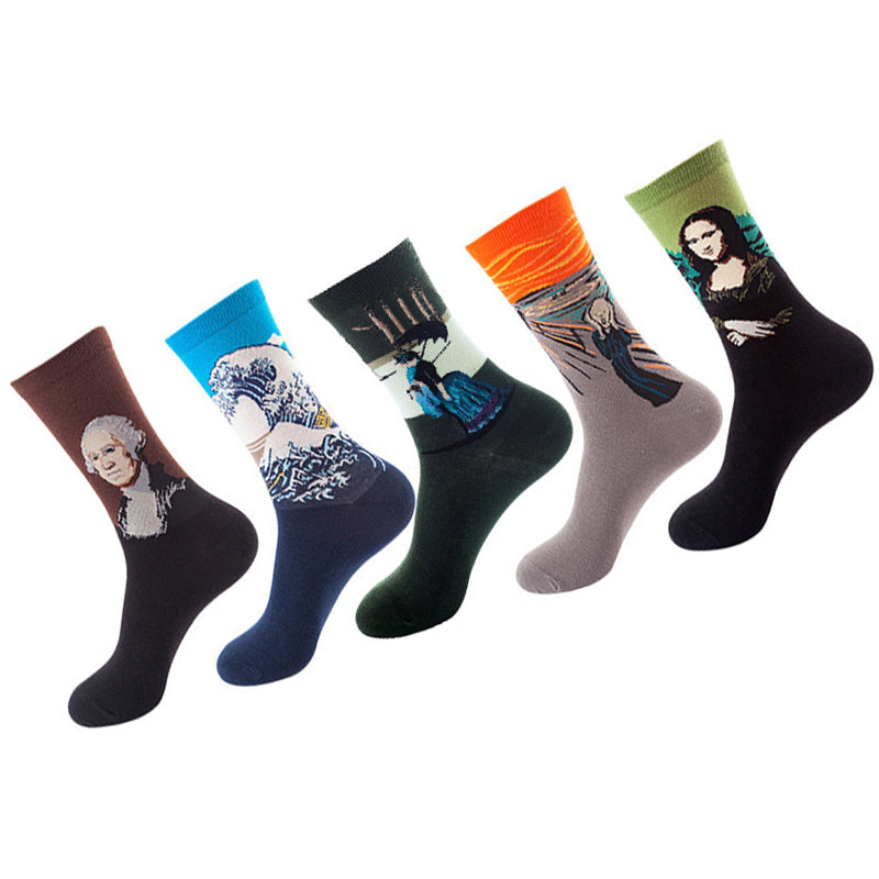 Women Pack Of 5 Patterned Cotton Calf Length Socks