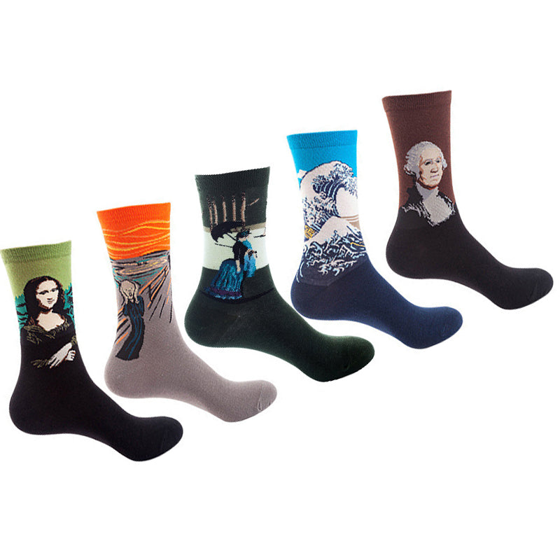 Women Pack Of 5 Patterned Cotton Calf Length Socks