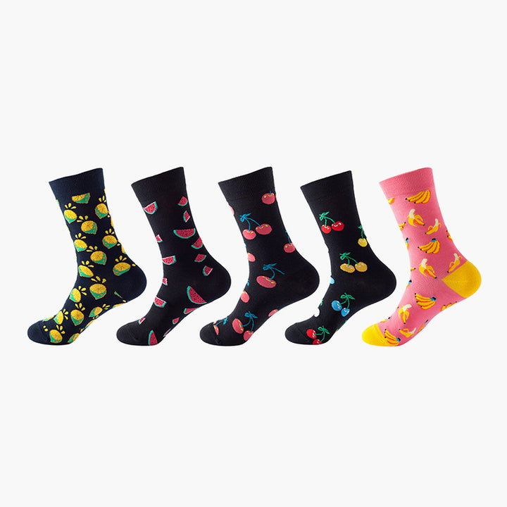 Women Pack Of 5 Patterned Cotton Calf Length Socks