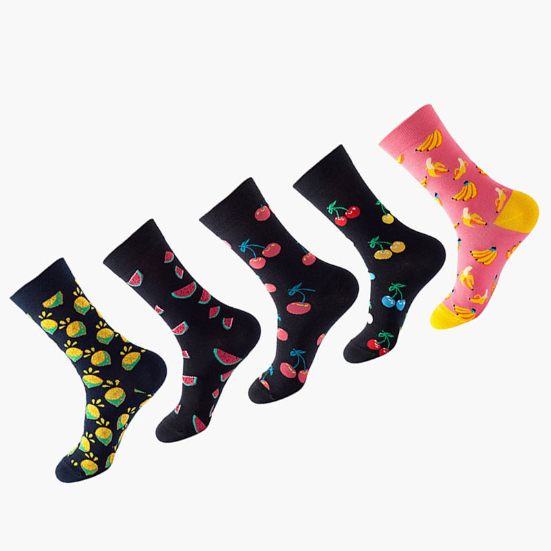 Women Pack Of 5 Patterned Cotton Calf Length Socks
