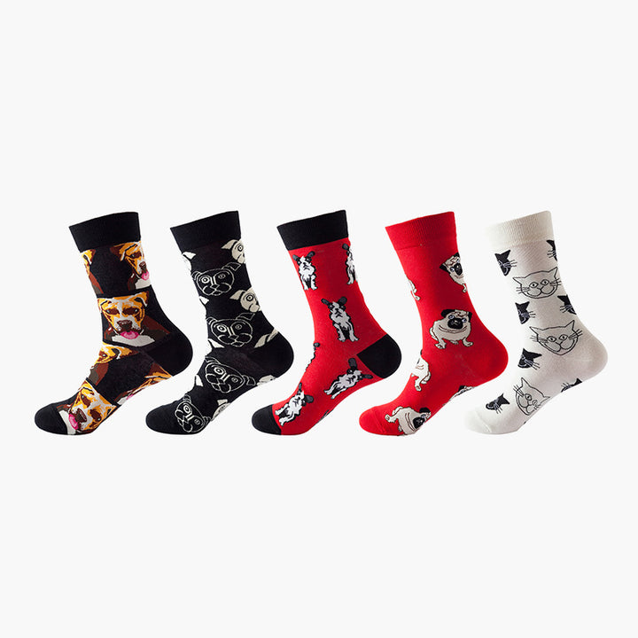 Women Pack Of 5 Patterned Cotton Calf Length Socks