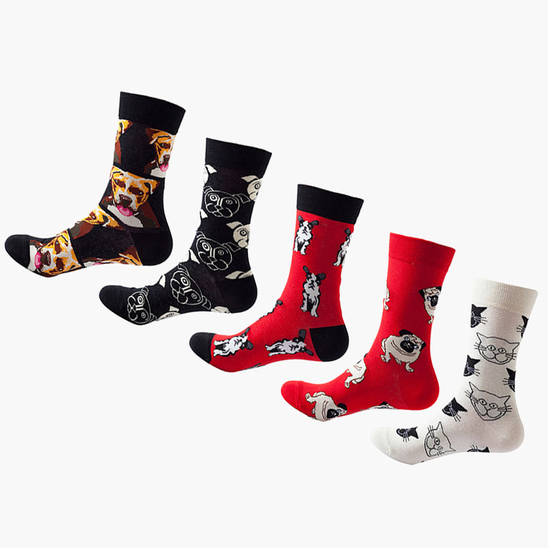 Women Pack Of 5 Patterned Cotton Calf Length Socks