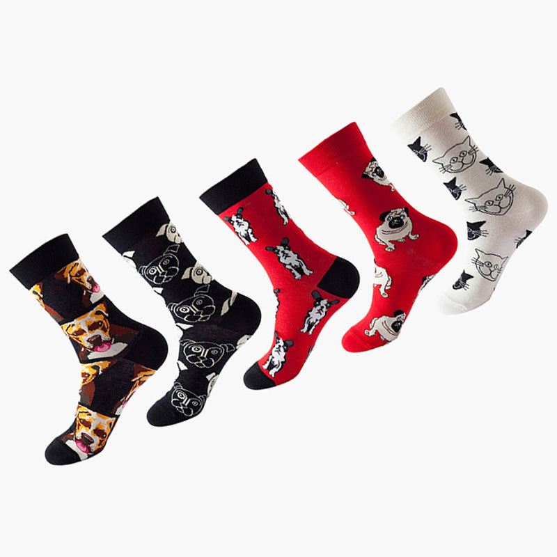 Women Pack Of 5 Patterned Cotton Calf Length Socks