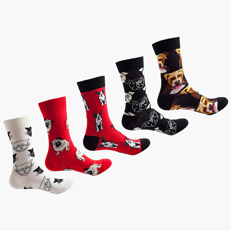 Women Pack Of 5 Patterned Cotton Calf Length Socks