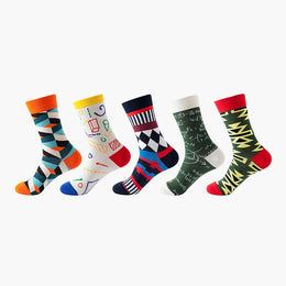 Women Pack Of 5 Patterned Cotton Calf Length Socks
