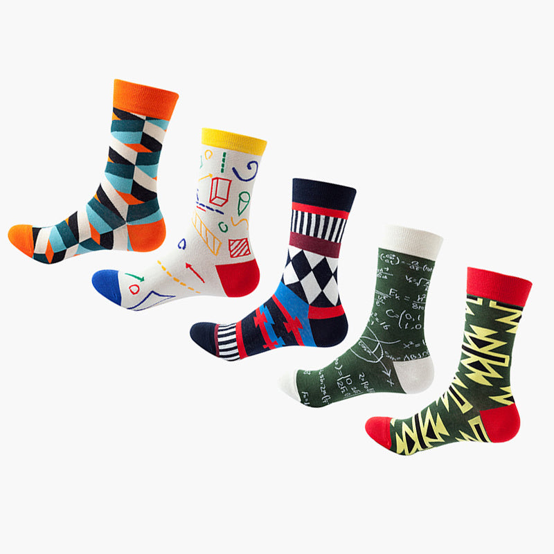 Women Pack Of 5 Patterned Cotton Calf Length Socks