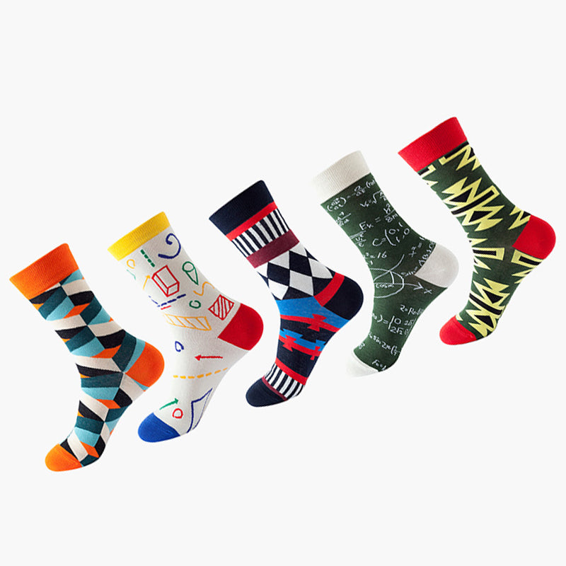 Women Pack Of 5 Patterned Cotton Calf Length Socks