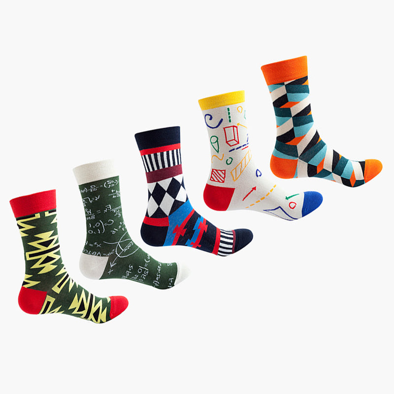 Women Pack Of 5 Patterned Cotton Calf Length Socks