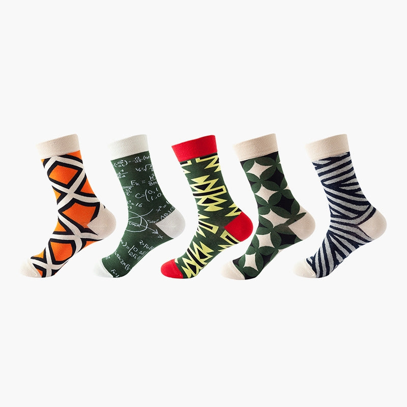 Women Pack Of 5 Patterned Cotton Calf Length Socks
