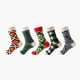 Women Pack Of 5 Patterned Cotton Calf Length Socks