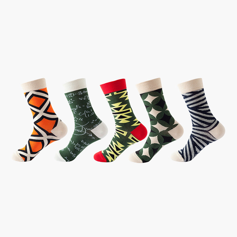 Women Pack Of 5 Patterned Cotton Calf Length Socks