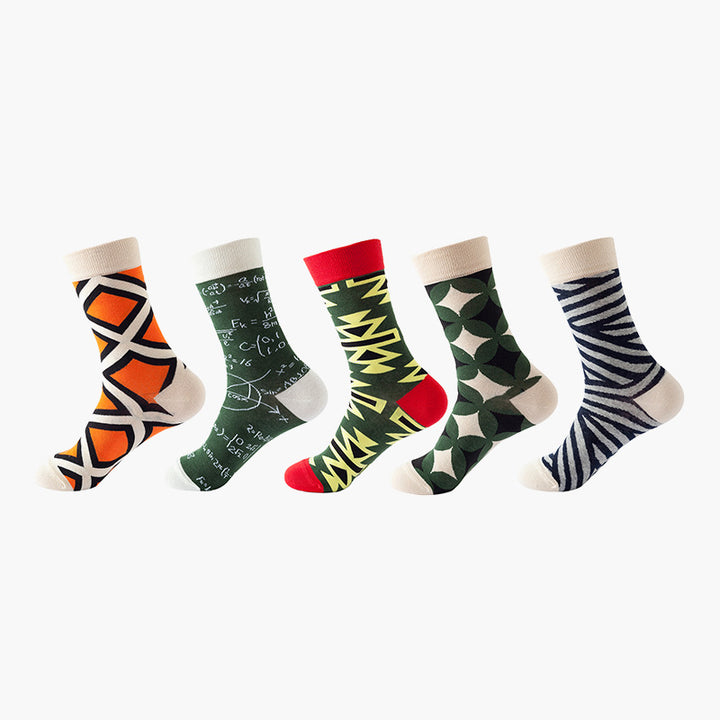 Women Pack Of 5 Patterned Cotton Calf Length Socks