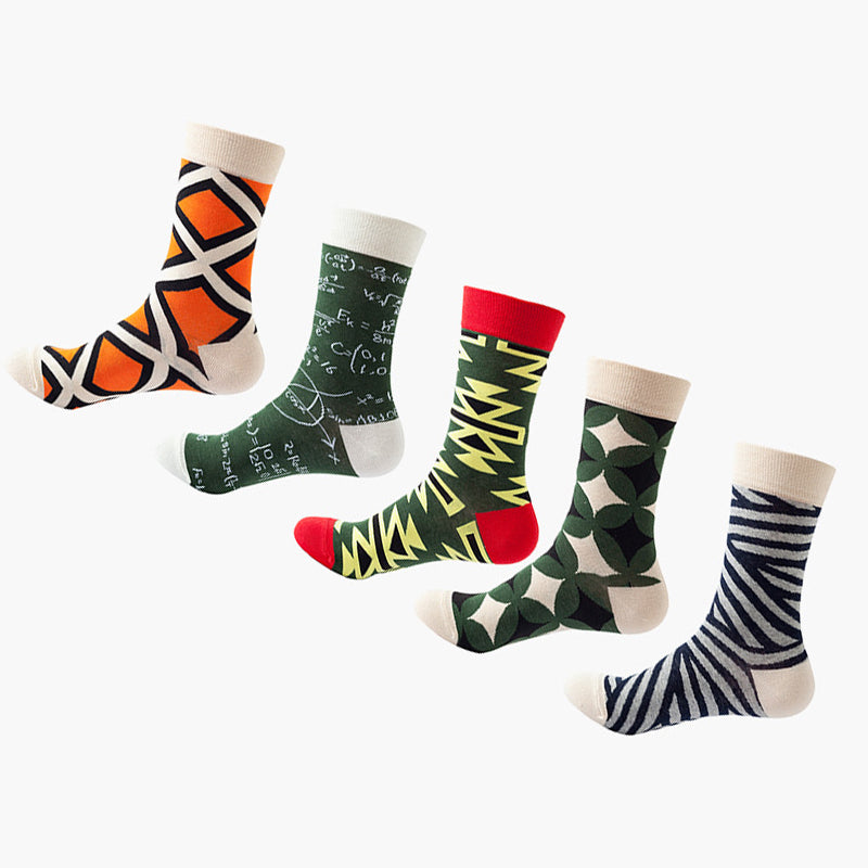 Women Pack Of 5 Patterned Cotton Calf Length Socks