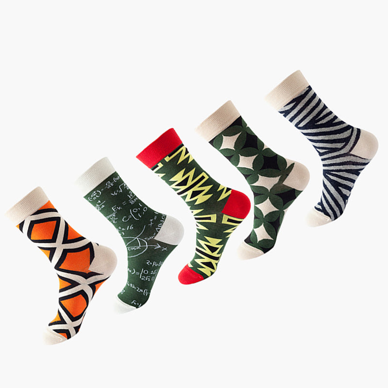 Women Pack Of 5 Patterned Cotton Calf Length Socks