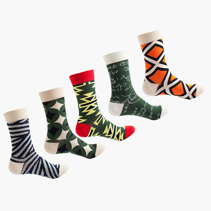 Women Pack Of 5 Patterned Cotton Calf Length Socks