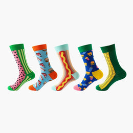 Pack Of 5 Patterned Cotton Calf Length Socks