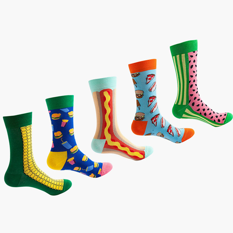 Pack Of 5 Patterned Cotton Calf Length Socks