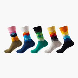 Women Pack Of 5 Patterned Cotton Calf Length Socks