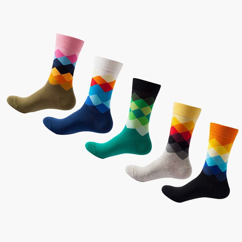 Women Pack Of 5 Patterned Cotton Calf Length Socks