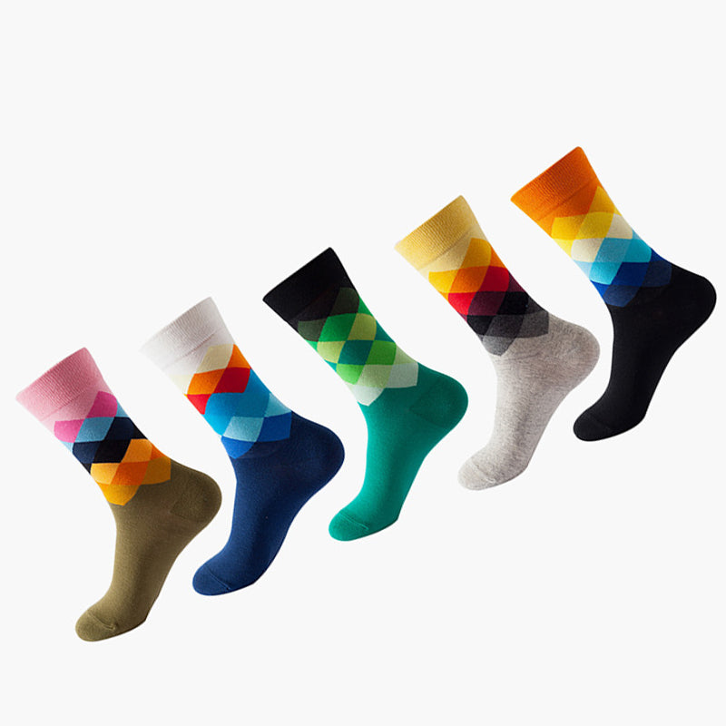 Women Pack Of 5 Patterned Cotton Calf Length Socks