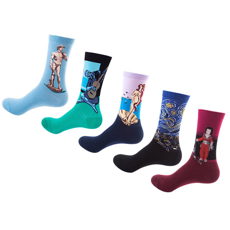 Women Pack Of 5 Patterned Cotton Calf Length Socks