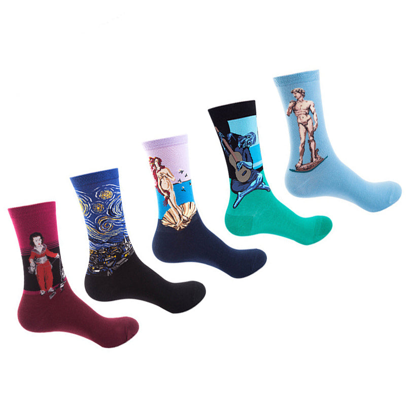 Women Pack Of 5 Patterned Cotton Calf Length Socks