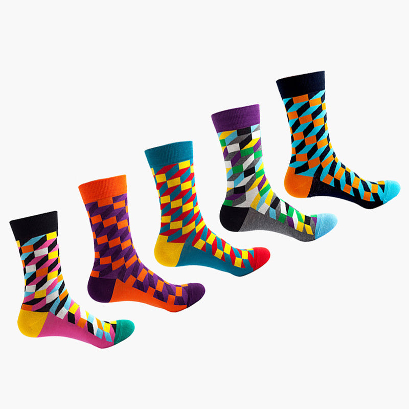 Women Pack Of 5 Patterned Cotton Calf Length Socks