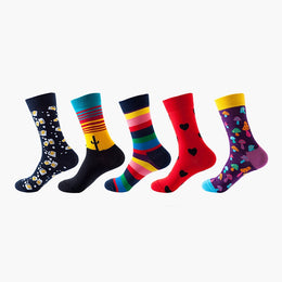 Women Pack Of 5 Patterned Cotton Calf Length Socks