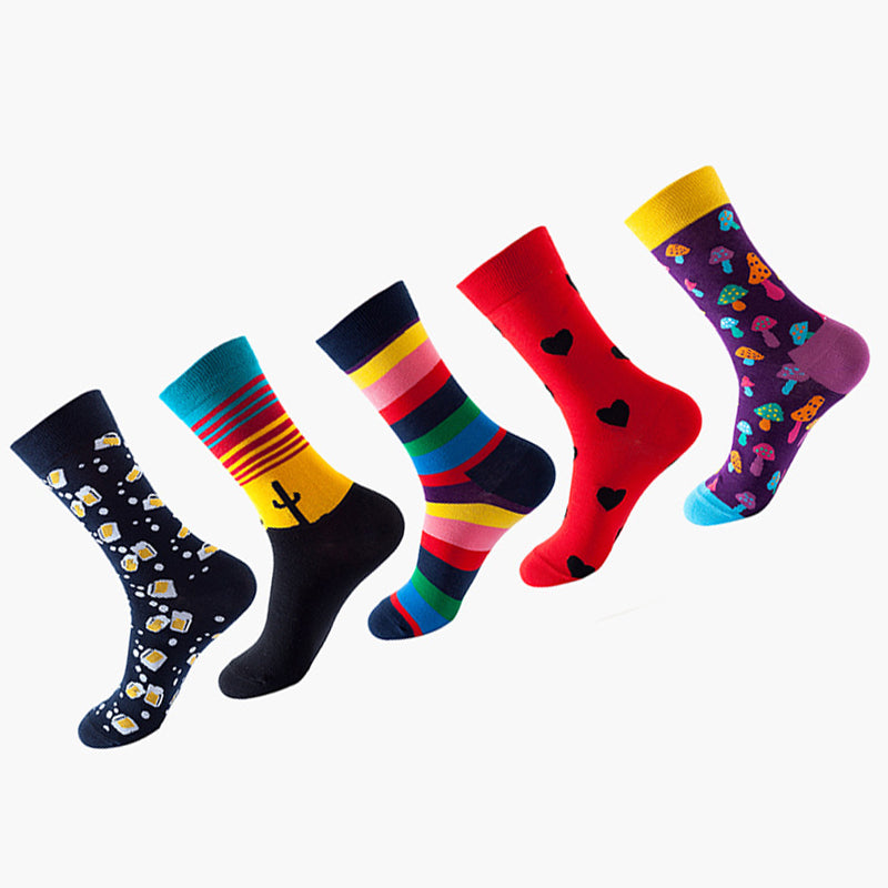 Women Pack Of 5 Patterned Cotton Calf Length Socks