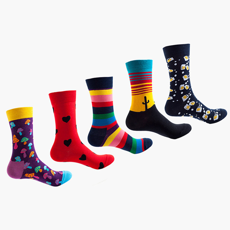Women Pack Of 5 Patterned Cotton Calf Length Socks