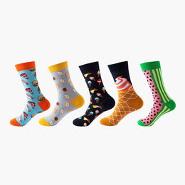 Women Pack Of 5 Patterned Cotton Calf Length Socks