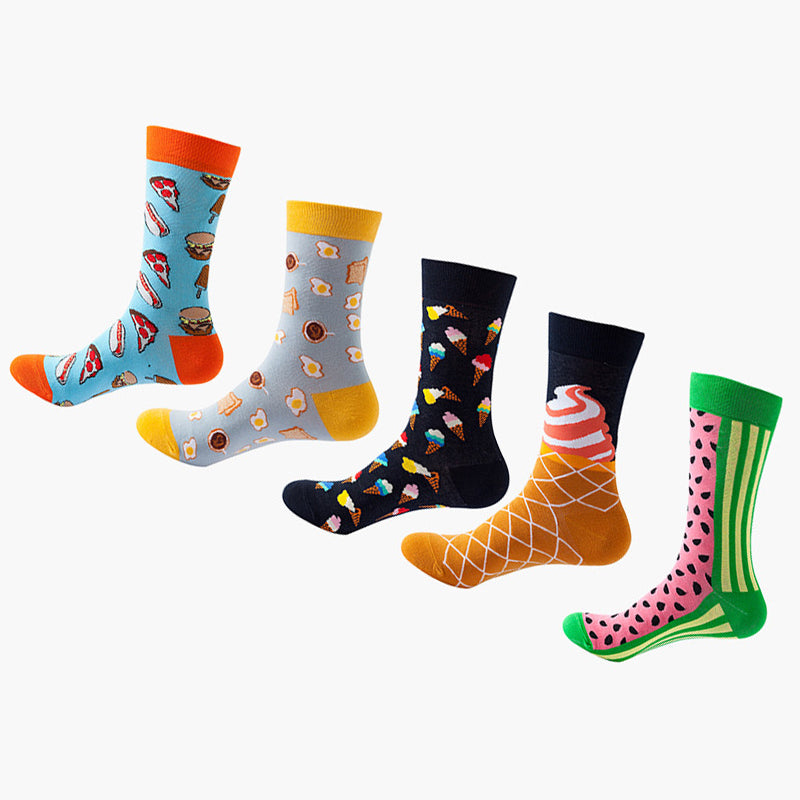 Women Pack Of 5 Patterned Cotton Calf Length Socks