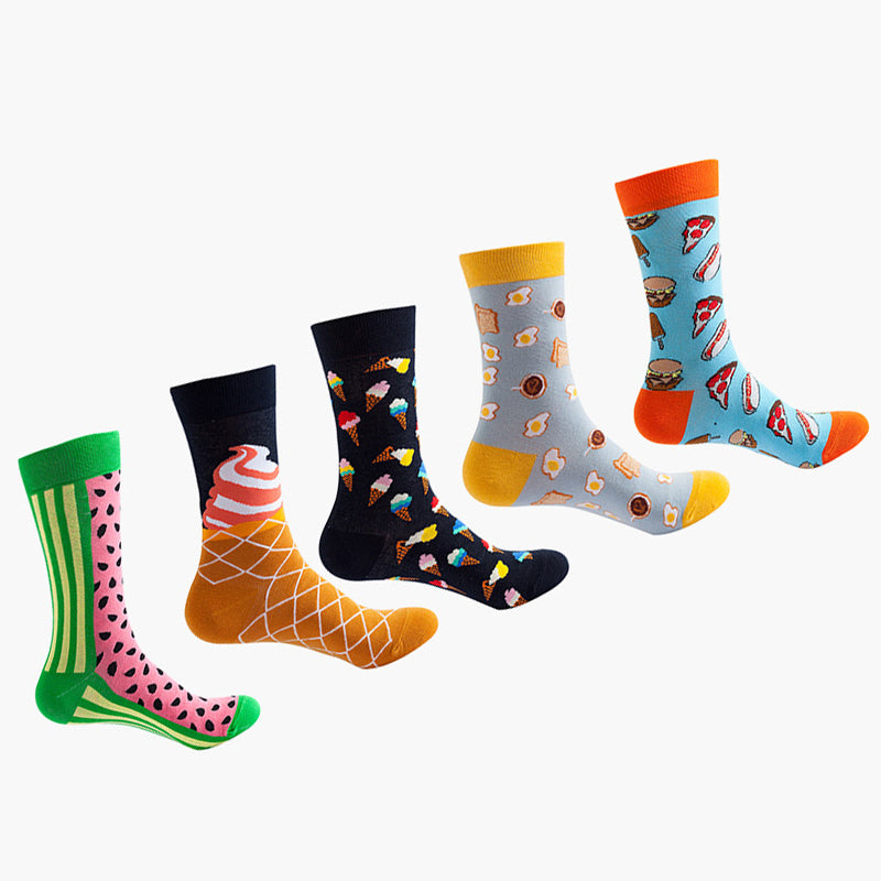 Women Pack Of 5 Patterned Cotton Calf Length Socks