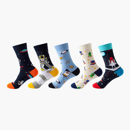 Women Pack Of 5 Patterned Cotton Calf Length Socks