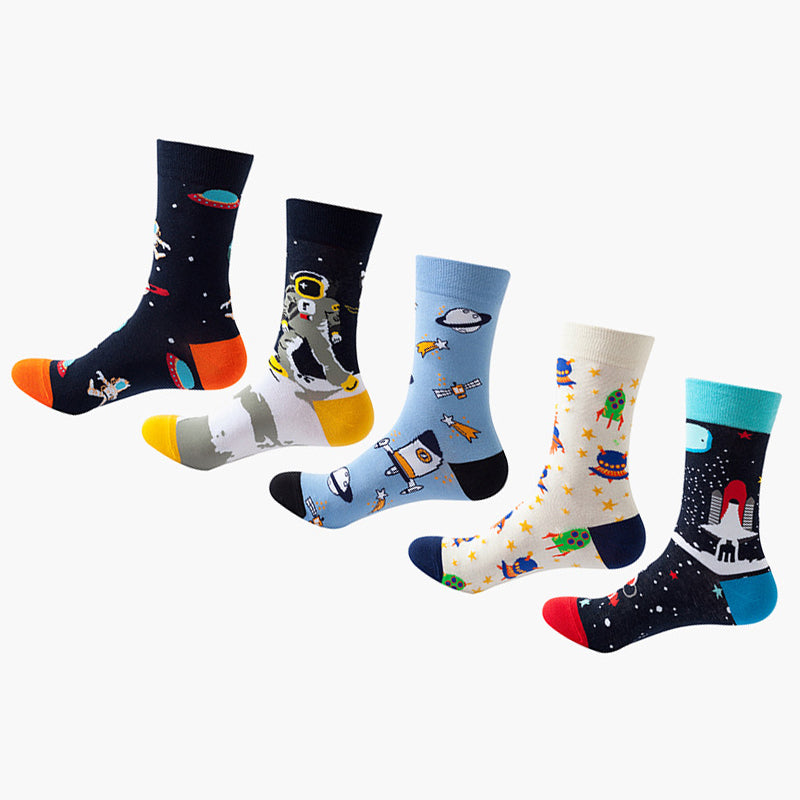 Women Pack Of 5 Patterned Cotton Calf Length Socks