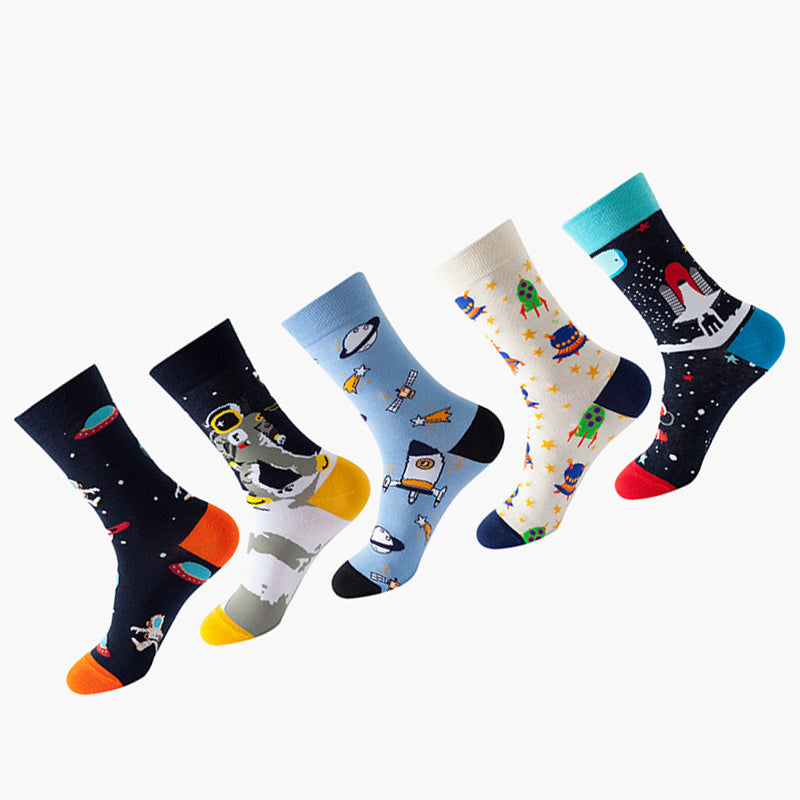 Women Pack Of 5 Patterned Cotton Calf Length Socks